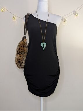 Buffalo David Bitton Black One-Shoulder Ruched Dress
